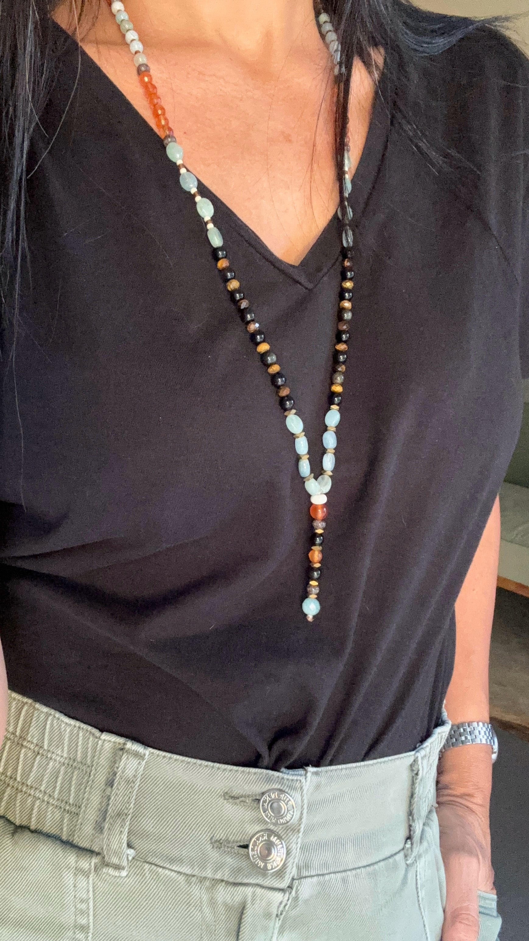 שרשרת אבנים ארוכה לאישה|שרשרת קרנליאן בלו- ARIO By Shlomit Berdah