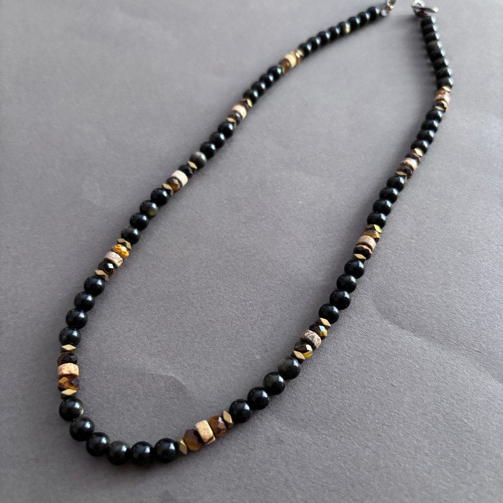 שרשרת לגבר גולדן אובסידיאן| שרשרת אבנים שחורה- ARIO by Shlomit Berdah