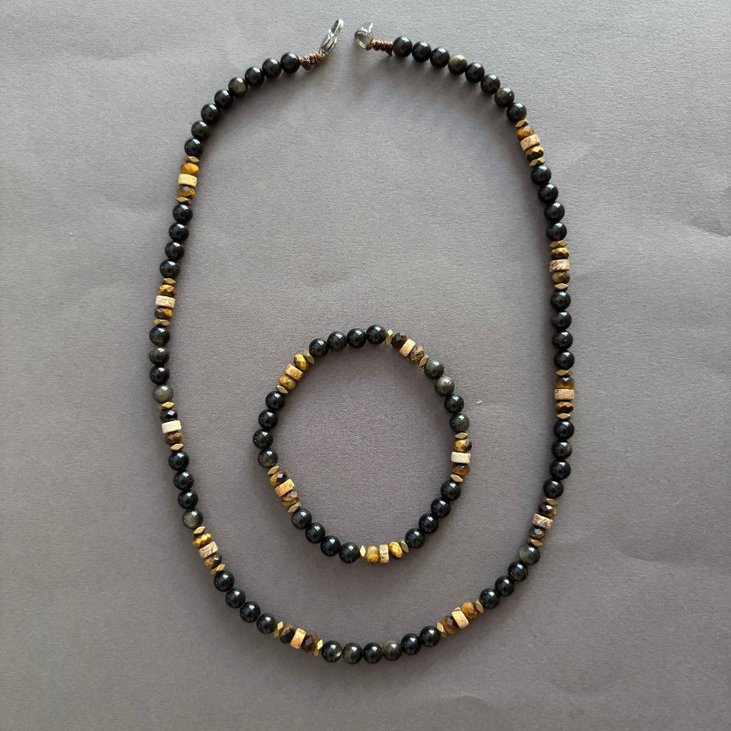 סט תכשיטים לגבר גולדן אובסידיאן| תכשיטים מתנה לגבר- ARIO by Shlomit Berdah