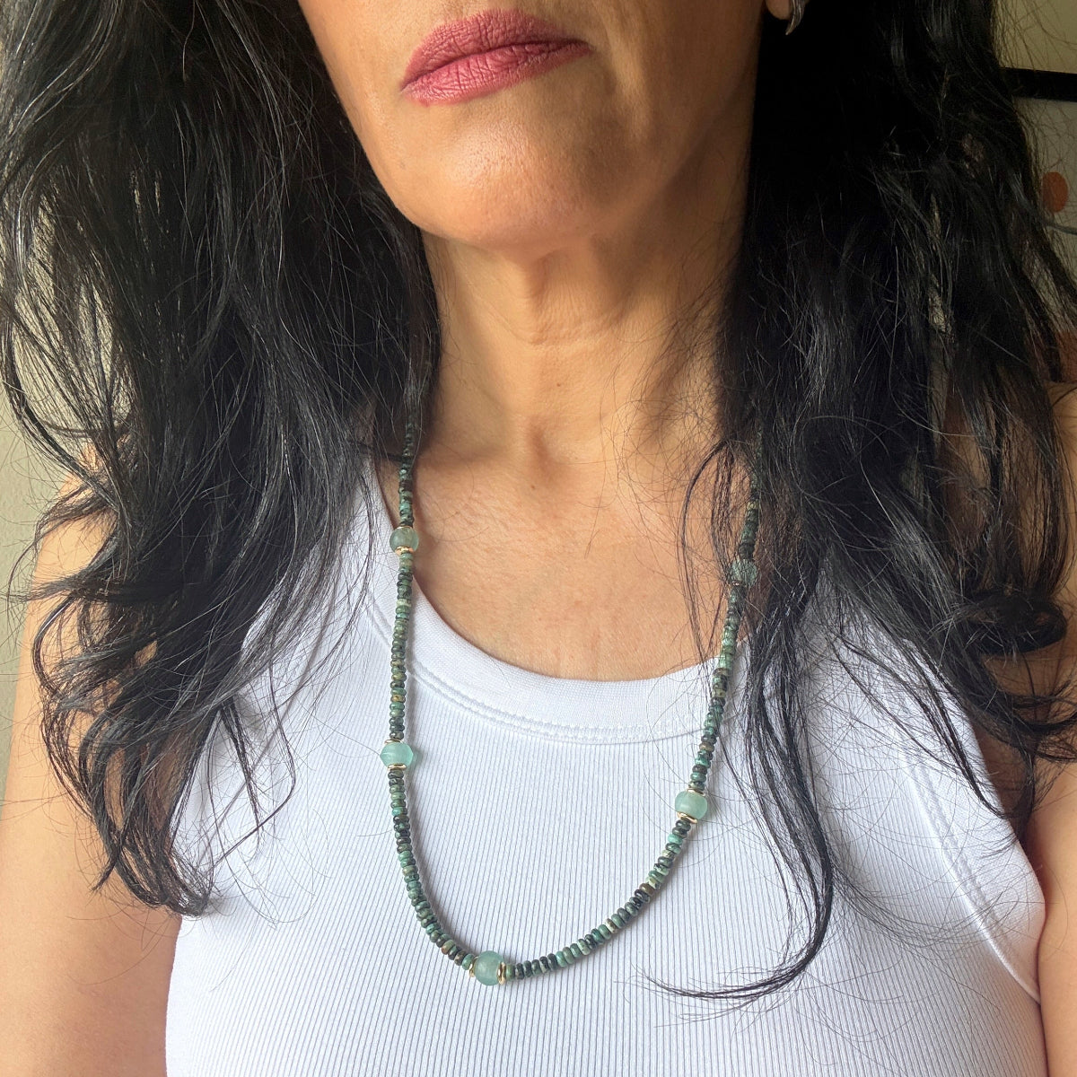 שרשרת אבני טורקיז ארוכה