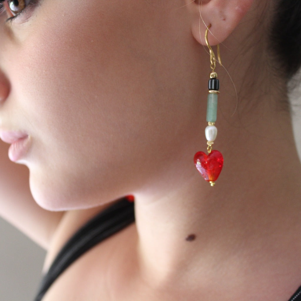 עגיל לב אדום לאישה | עגילים ארוכים ומושלמים לאישה - ARIO by Shlomit Berdah
