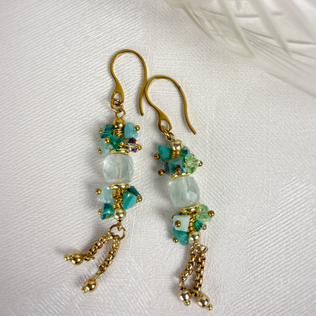 עגילי גרין פלורייט| עגילי ערב לאישה - ARIO by Shlomit Berdah