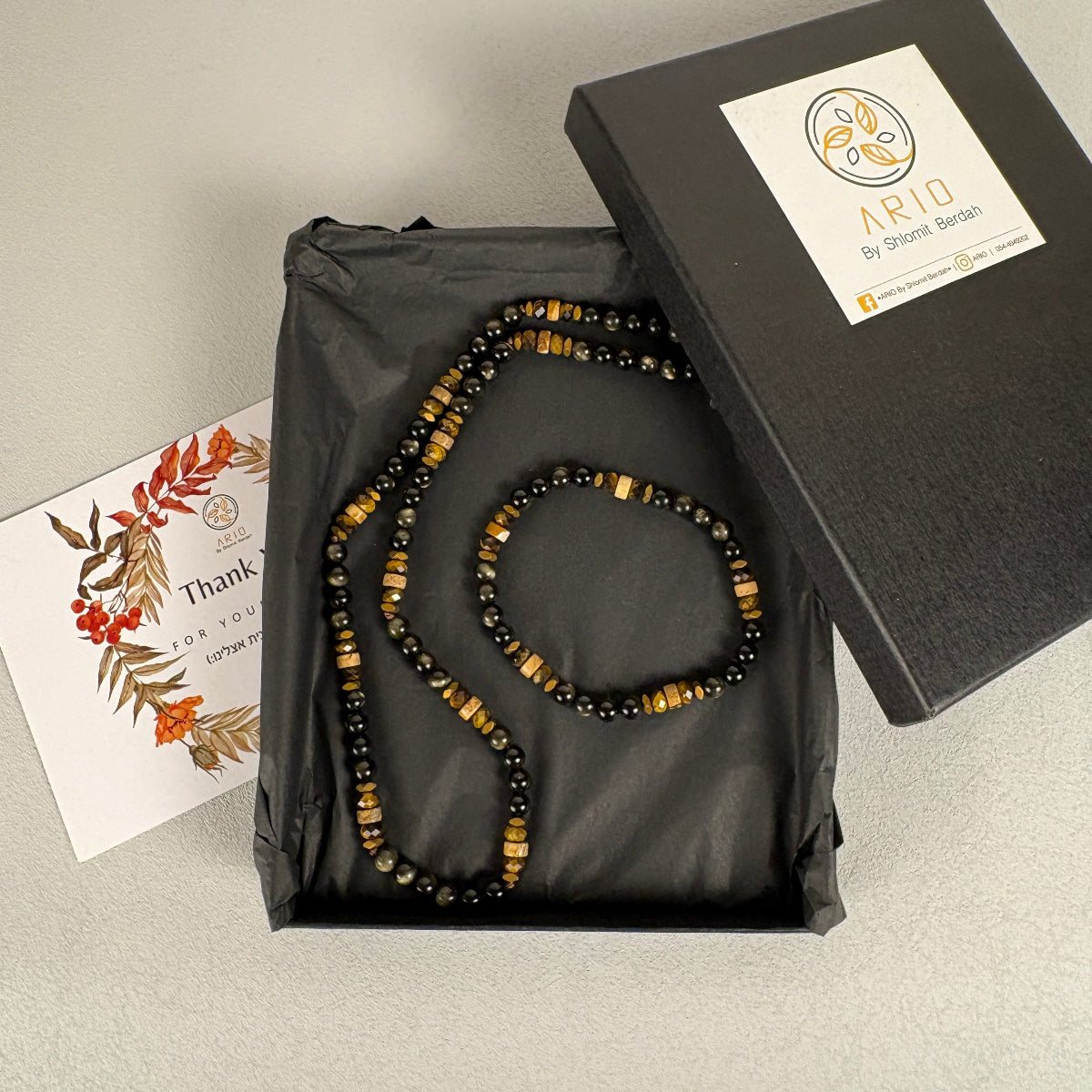 סט תכשיטים לגבר גולדן אובסידיאן| תכשיטים מתנה לגבר- ARIO by Shlomit Berdah