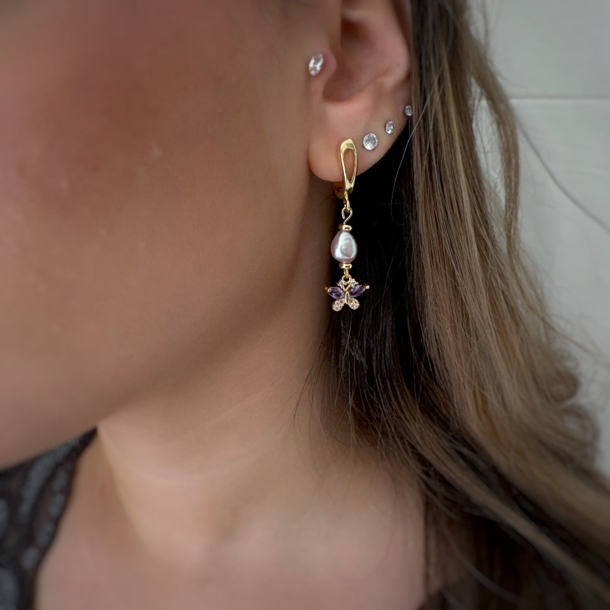 עגילי פרפר סגול - ARIO by Shlomit Berdah