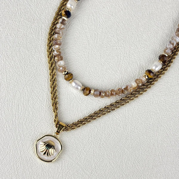 סט שרשראות רביירה – פנינים וצדף- ARIO by Shlomit Berdah