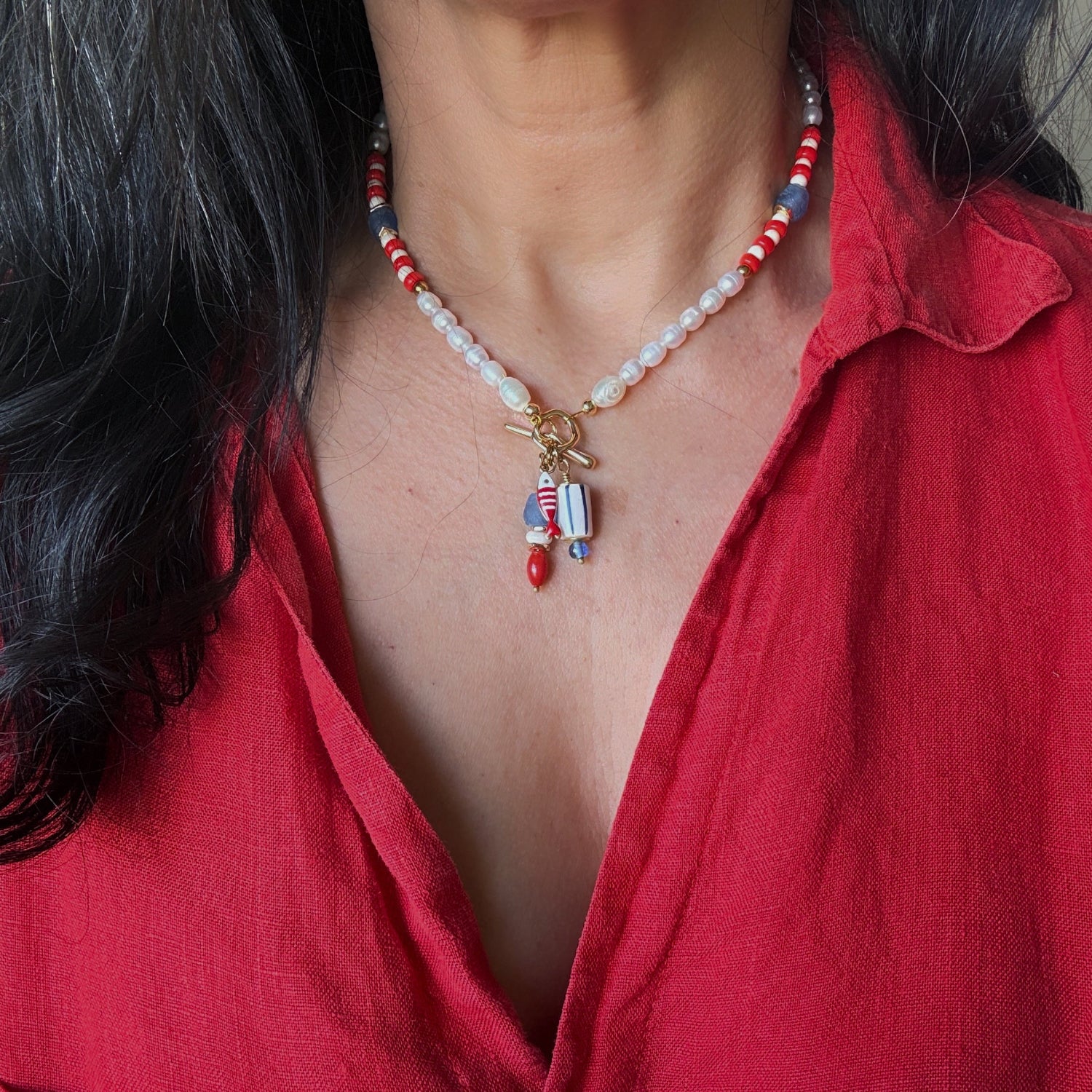 שרשרת מרינה | שרשרת פנינים צבעונית לנשים על הצוואר |ARIO